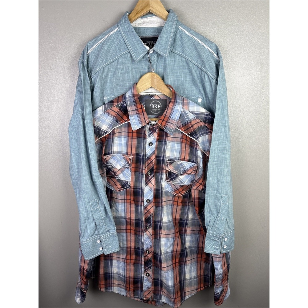 BKE Western Cowboy Button Up Shirt‎ Size XL Lot Of 2 Plaid Athletic Fit
